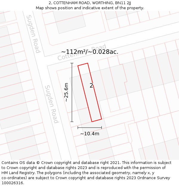 2, COTTENHAM ROAD, WORTHING, BN11 2JJ: Plot and title map
