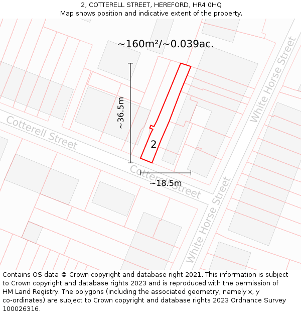 2, COTTERELL STREET, HEREFORD, HR4 0HQ: Plot and title map