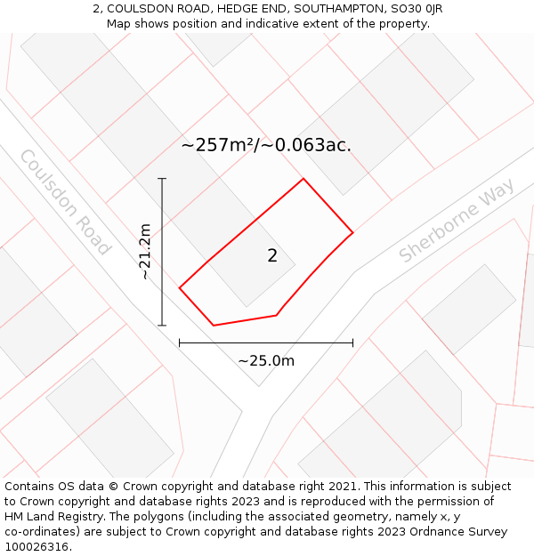 2, COULSDON ROAD, HEDGE END, SOUTHAMPTON, SO30 0JR: Plot and title map