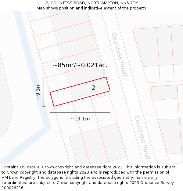 2, COUNTESS ROAD, NORTHAMPTON, NN5 7DY: Plot and title map