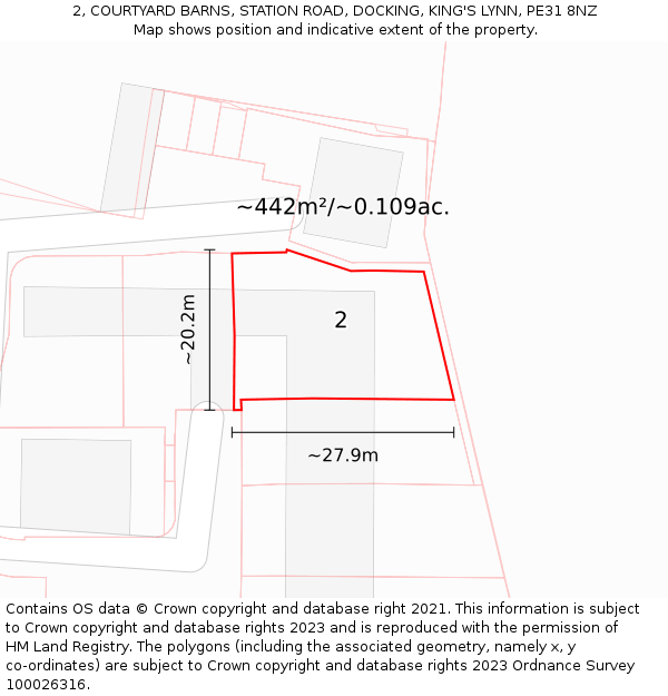 2, COURTYARD BARNS, STATION ROAD, DOCKING, KING'S LYNN, PE31 8NZ: Plot and title map