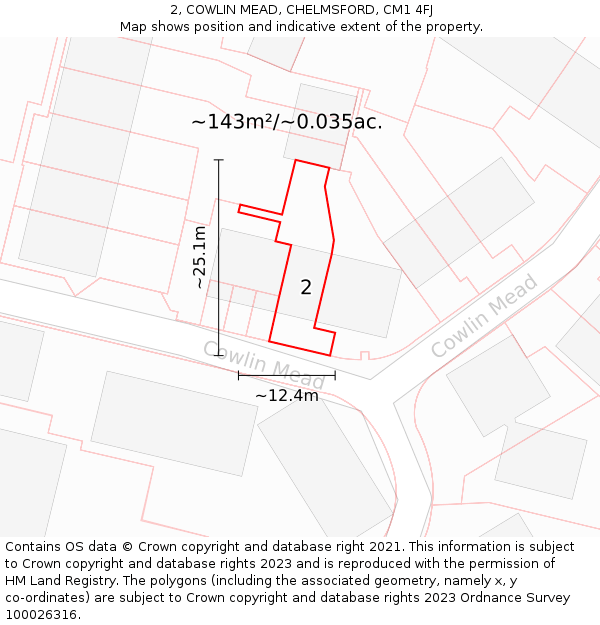 2, COWLIN MEAD, CHELMSFORD, CM1 4FJ: Plot and title map