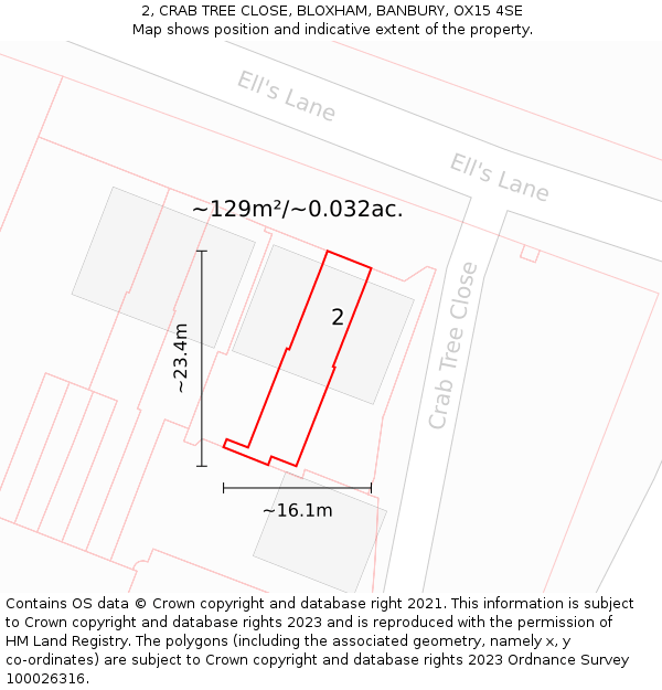 2, CRAB TREE CLOSE, BLOXHAM, BANBURY, OX15 4SE: Plot and title map
