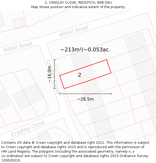 2, CRADLEY CLOSE, REDDITCH, B98 0AU: Plot and title map