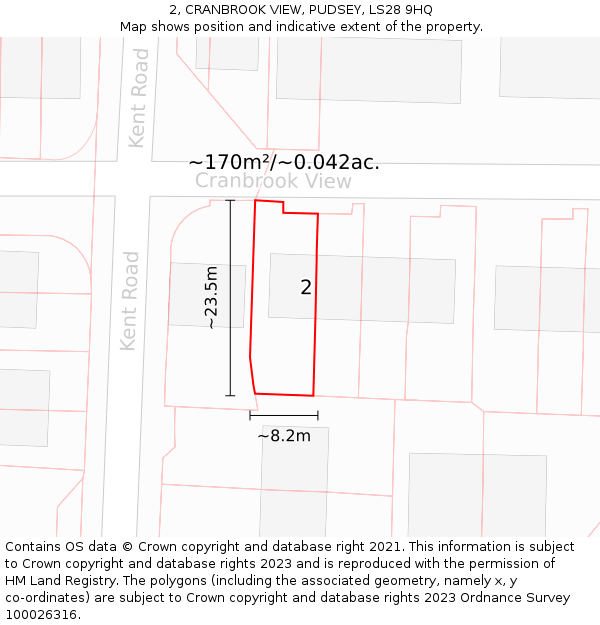 2, CRANBROOK VIEW, PUDSEY, LS28 9HQ: Plot and title map