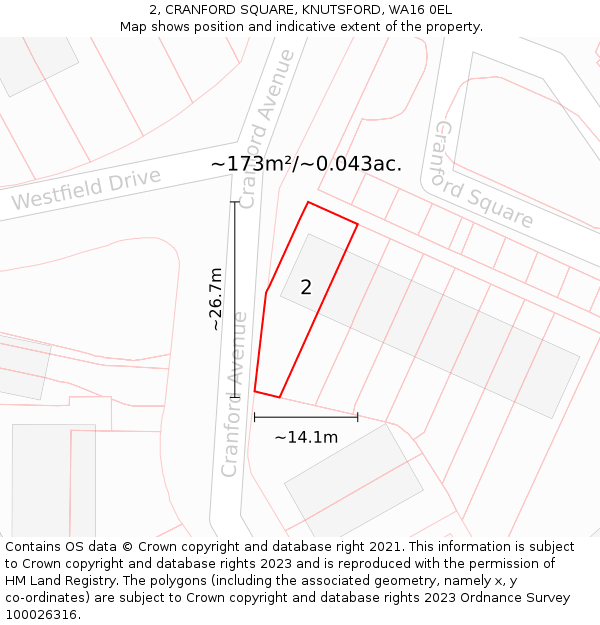 2, CRANFORD SQUARE, KNUTSFORD, WA16 0EL: Plot and title map