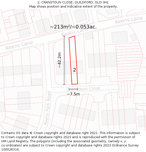 2, CRANSTOUN CLOSE, GUILDFORD, GU3 3HL: Plot and title map