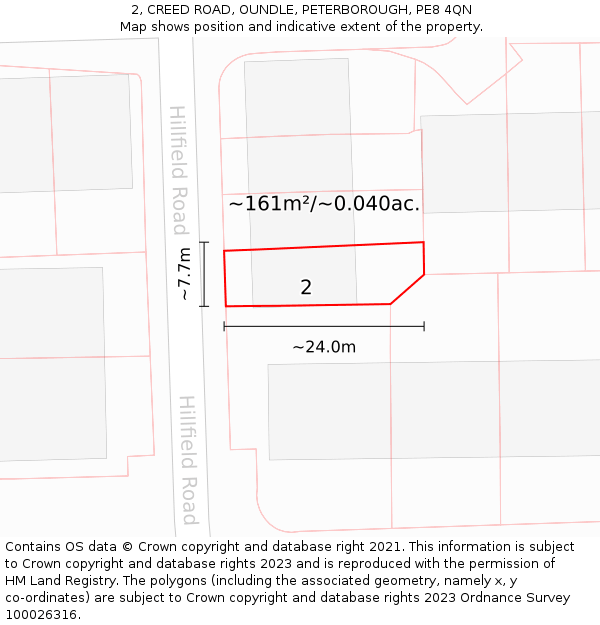 2, CREED ROAD, OUNDLE, PETERBOROUGH, PE8 4QN: Plot and title map