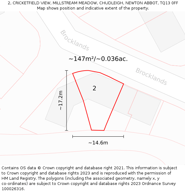 2, CRICKETFIELD VIEW, MILLSTREAM MEADOW, CHUDLEIGH, NEWTON ABBOT, TQ13 0FF: Plot and title map