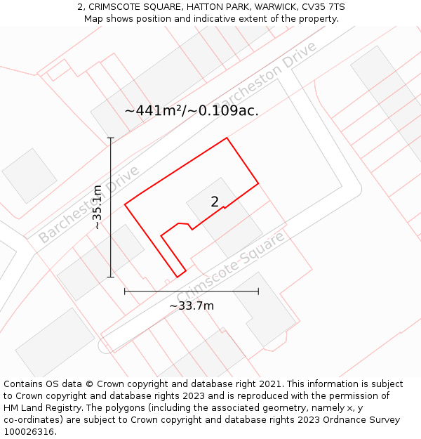 2, CRIMSCOTE SQUARE, HATTON PARK, WARWICK, CV35 7TS: Plot and title map