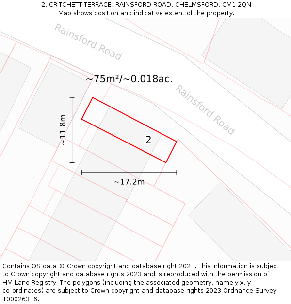 2, CRITCHETT TERRACE, RAINSFORD ROAD, CHELMSFORD, CM1 2QN: Plot and title map