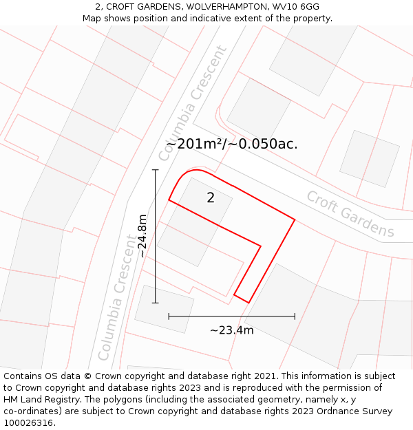 2, CROFT GARDENS, WOLVERHAMPTON, WV10 6GG: Plot and title map