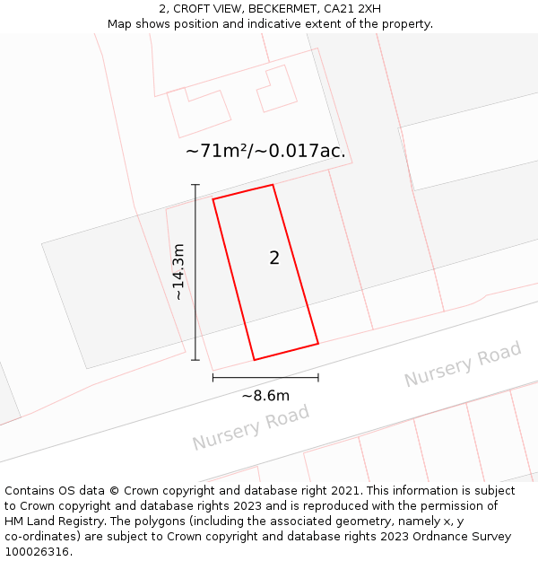 2, CROFT VIEW, BECKERMET, CA21 2XH: Plot and title map