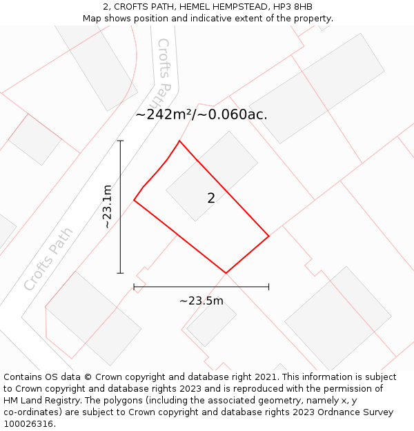 2, CROFTS PATH, HEMEL HEMPSTEAD, HP3 8HB: Plot and title map