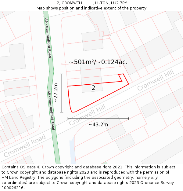 2, CROMWELL HILL, LUTON, LU2 7PY: Plot and title map