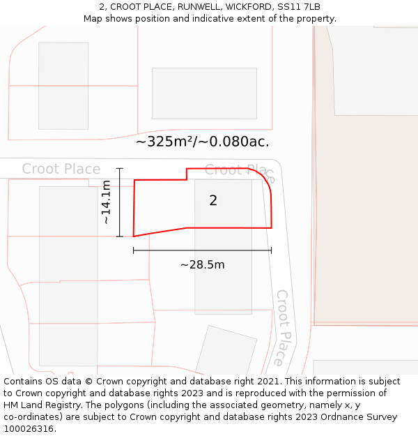 2, CROOT PLACE, RUNWELL, WICKFORD, SS11 7LB: Plot and title map