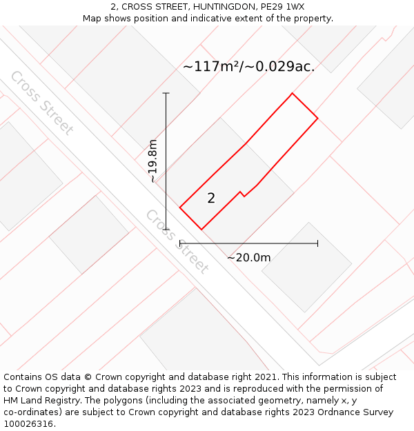 2, CROSS STREET, HUNTINGDON, PE29 1WX: Plot and title map