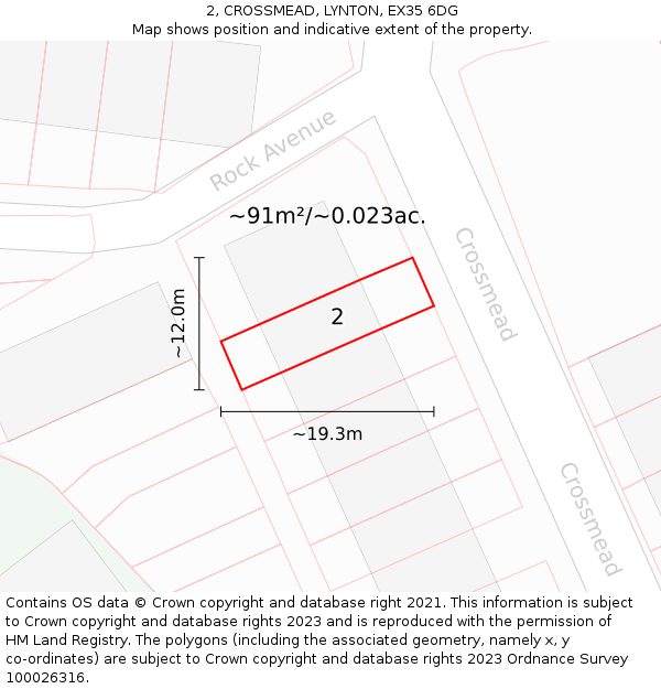 2, CROSSMEAD, LYNTON, EX35 6DG: Plot and title map