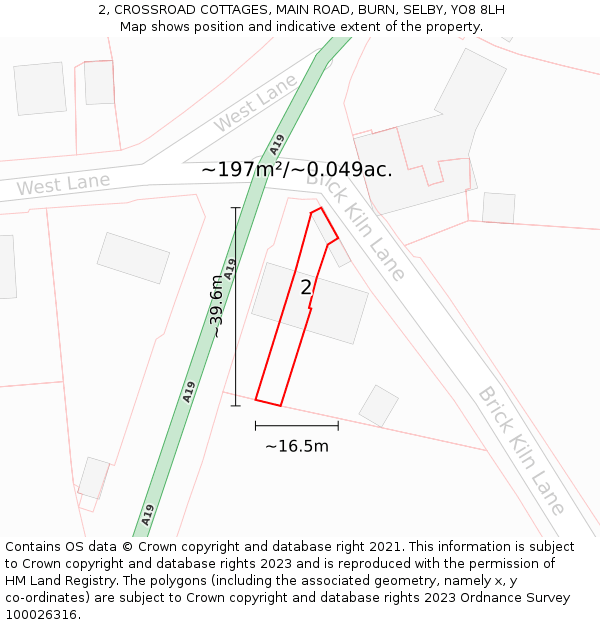 2, CROSSROAD COTTAGES, MAIN ROAD, BURN, SELBY, YO8 8LH: Plot and title map