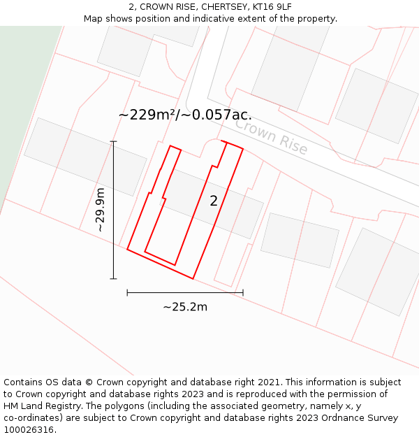 2, CROWN RISE, CHERTSEY, KT16 9LF: Plot and title map