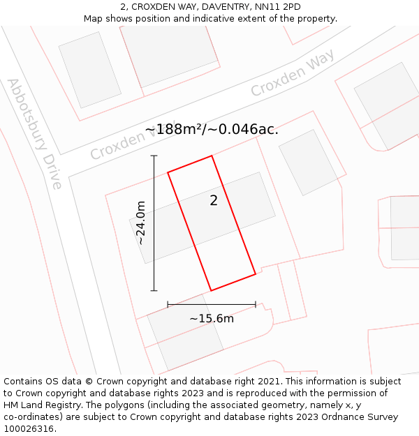 2, CROXDEN WAY, DAVENTRY, NN11 2PD: Plot and title map