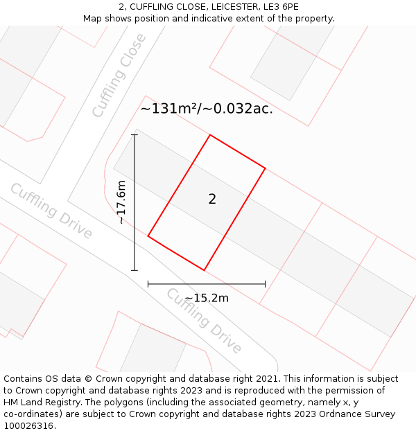 2, CUFFLING CLOSE, LEICESTER, LE3 6PE: Plot and title map