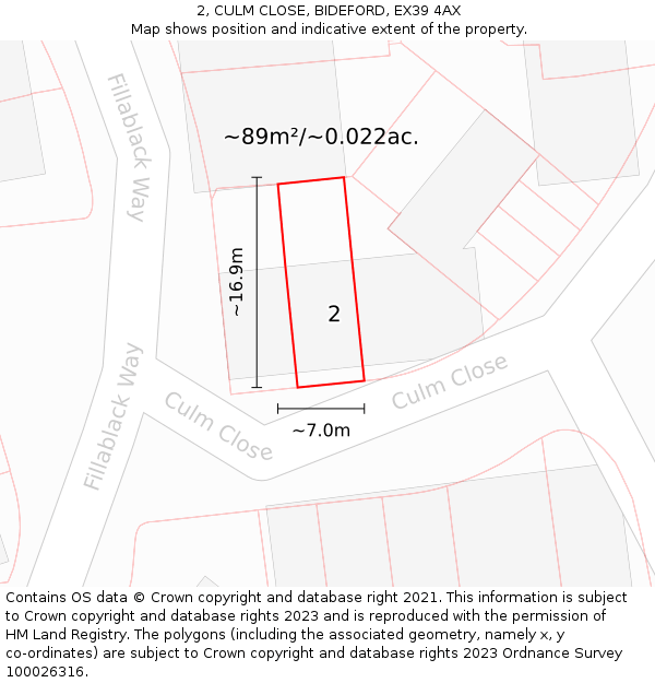2, CULM CLOSE, BIDEFORD, EX39 4AX: Plot and title map