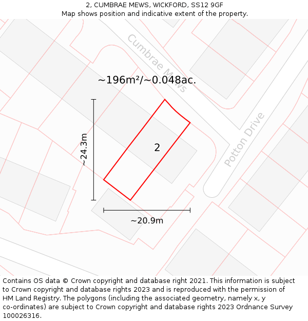 2, CUMBRAE MEWS, WICKFORD, SS12 9GF: Plot and title map