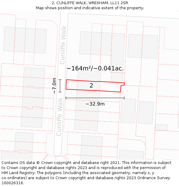 2, CUNLIFFE WALK, WREXHAM, LL11 2SR: Plot and title map