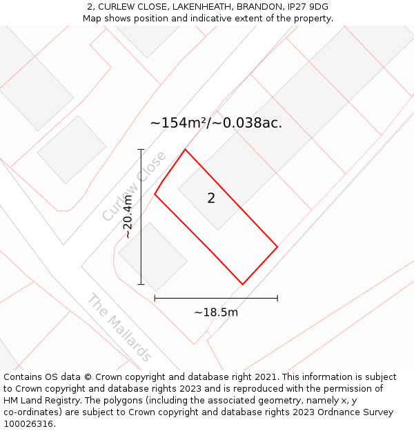 2, CURLEW CLOSE, LAKENHEATH, BRANDON, IP27 9DG: Plot and title map