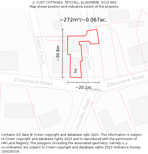 2, CUST COTTAGES, TETCHILL, ELLESMERE, SY12 9AS: Plot and title map