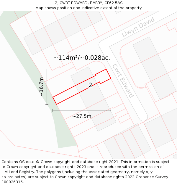 2, CWRT EDWARD, BARRY, CF62 5AS: Plot and title map