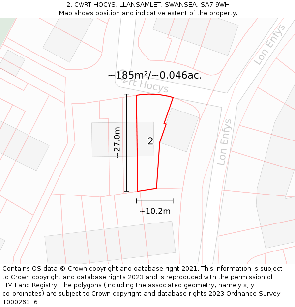 2, CWRT HOCYS, LLANSAMLET, SWANSEA, SA7 9WH: Plot and title map