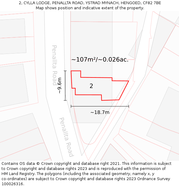 2, CYLLA LODGE, PENALLTA ROAD, YSTRAD MYNACH, HENGOED, CF82 7BE: Plot and title map