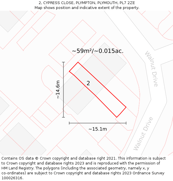 2, CYPRESS CLOSE, PLYMPTON, PLYMOUTH, PL7 2ZE: Plot and title map
