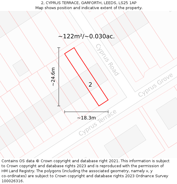 2, CYPRUS TERRACE, GARFORTH, LEEDS, LS25 1AP: Plot and title map