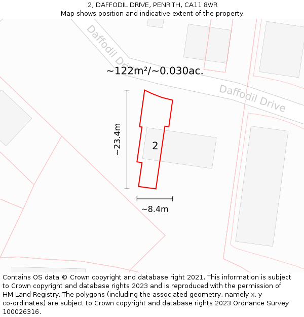 2, DAFFODIL DRIVE, PENRITH, CA11 8WR: Plot and title map