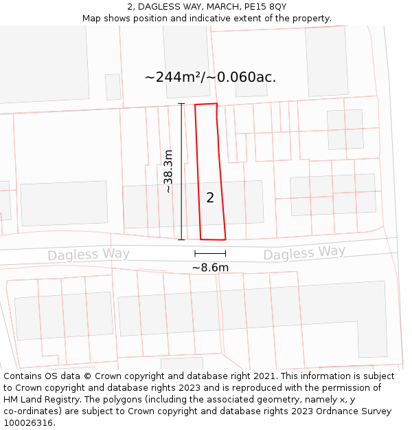 2, DAGLESS WAY, MARCH, PE15 8QY: Plot and title map