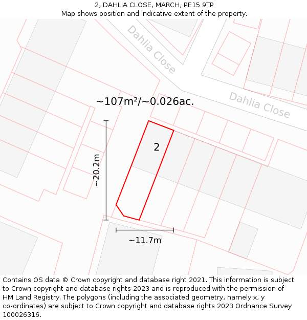 2, DAHLIA CLOSE, MARCH, PE15 9TP: Plot and title map