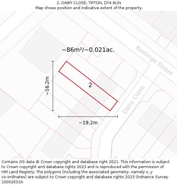 2, DAIRY CLOSE, TIPTON, DY4 8UN: Plot and title map