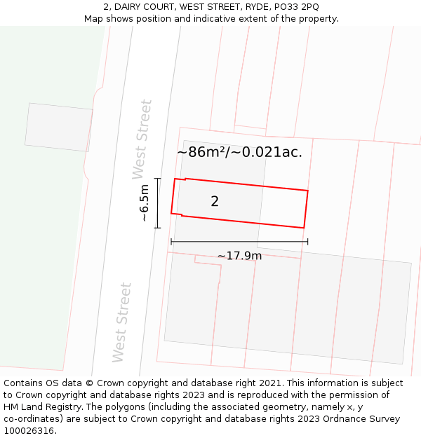 2, DAIRY COURT, WEST STREET, RYDE, PO33 2PQ: Plot and title map