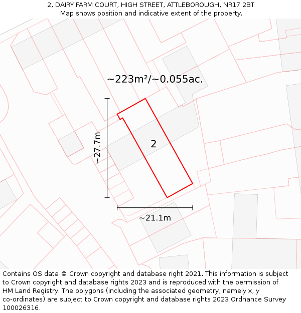 2, DAIRY FARM COURT, HIGH STREET, ATTLEBOROUGH, NR17 2BT: Plot and title map