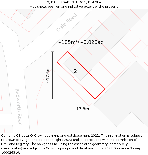 2, DALE ROAD, SHILDON, DL4 2LA: Plot and title map