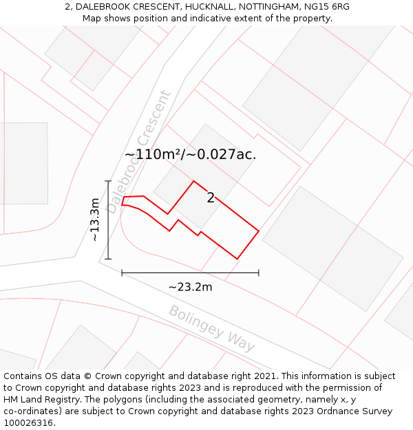 2, DALEBROOK CRESCENT, HUCKNALL, NOTTINGHAM, NG15 6RG: Plot and title map
