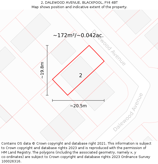 2, DALEWOOD AVENUE, BLACKPOOL, FY4 4BT: Plot and title map