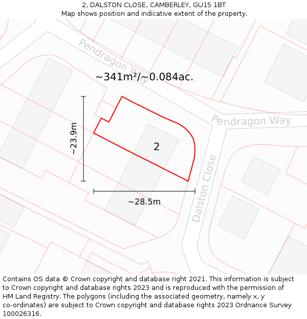 2, DALSTON CLOSE, CAMBERLEY, GU15 1BT: Plot and title map