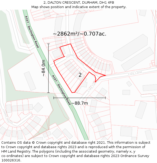 2, DALTON CRESCENT, DURHAM, DH1 4FB: Plot and title map