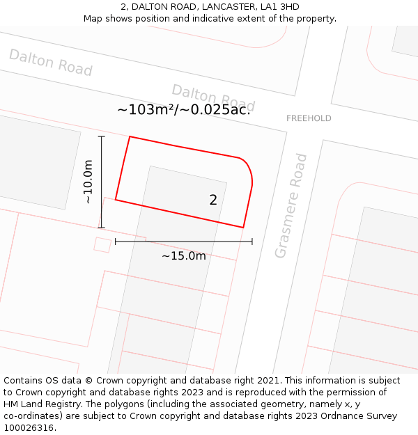 2, DALTON ROAD, LANCASTER, LA1 3HD: Plot and title map