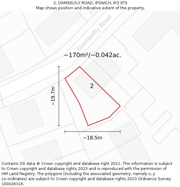 2, DAMSELFLY ROAD, IPSWICH, IP3 9TS: Plot and title map
