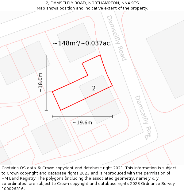 2, DAMSELFLY ROAD, NORTHAMPTON, NN4 9ES: Plot and title map